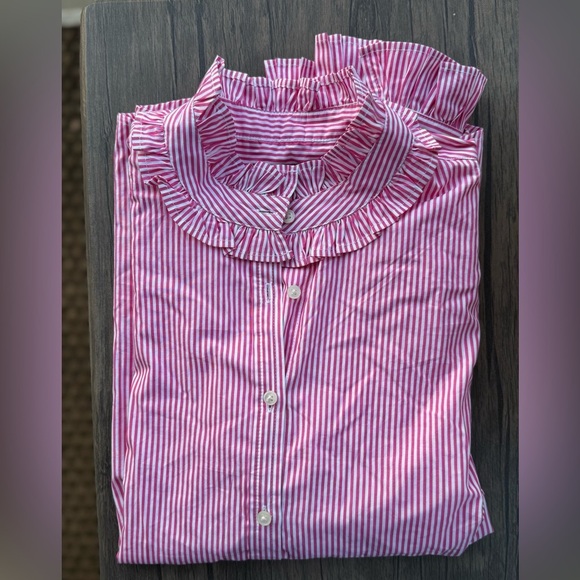 J. Crew Striped ruffleneck button-up Striped Pink Blouse Sz M - Picture 11 of 11
